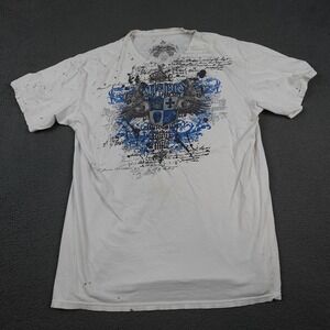 Archaic Shirt Mens Extra Large White Blue Graphic Skull Crest Tattoo Made USA